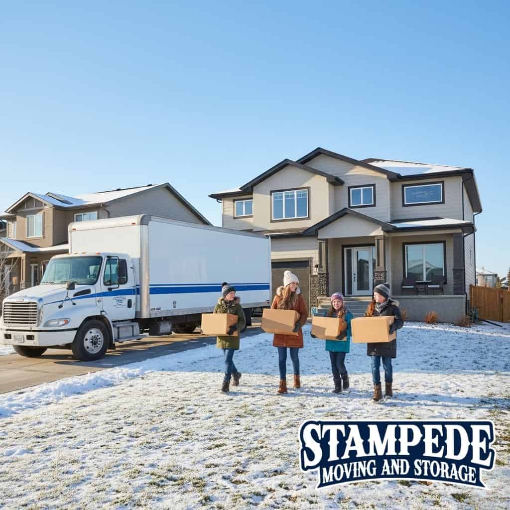 family moving into new home winter Calgary