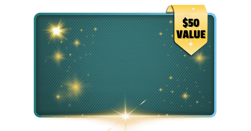 Blue card with $50 value tag