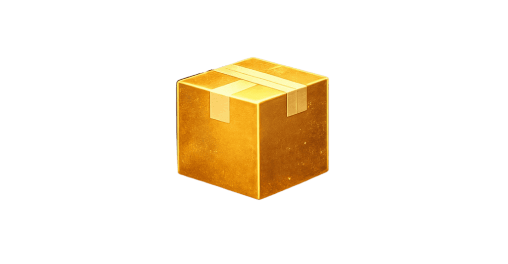 Golden box with tape, black background