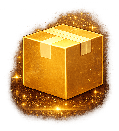 Glowing golden box with sparkles
