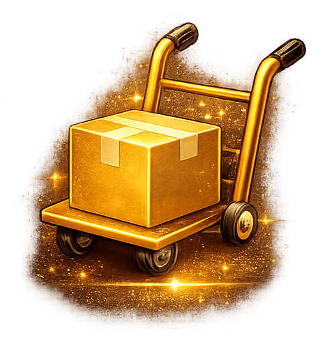 Golden hand truck with sparkly package