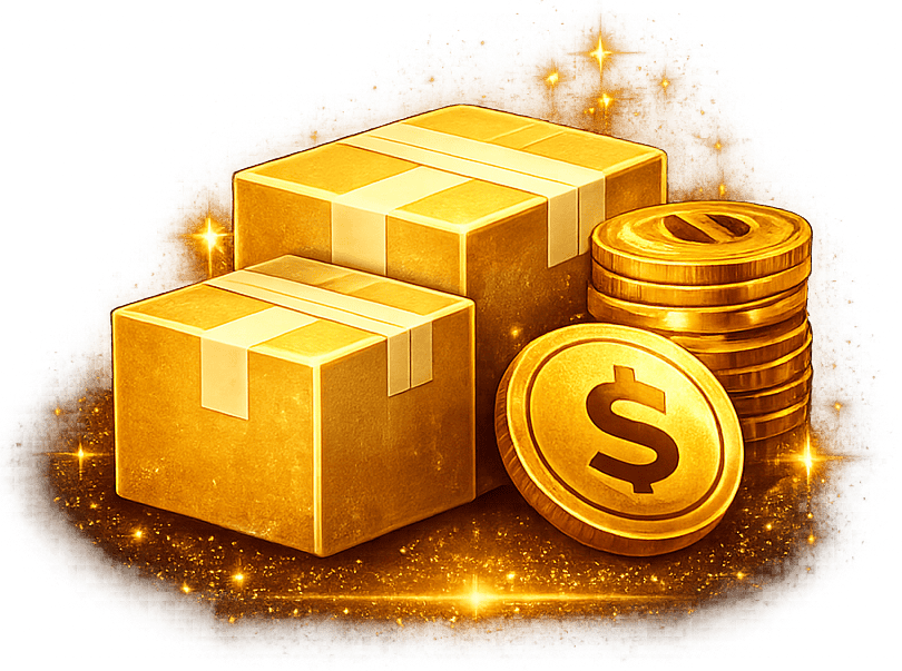 Gold boxes and coins illustration
